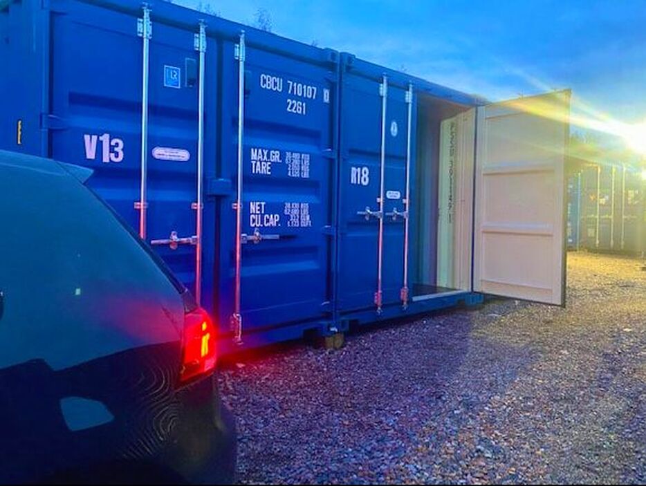 a shipping container with the door open