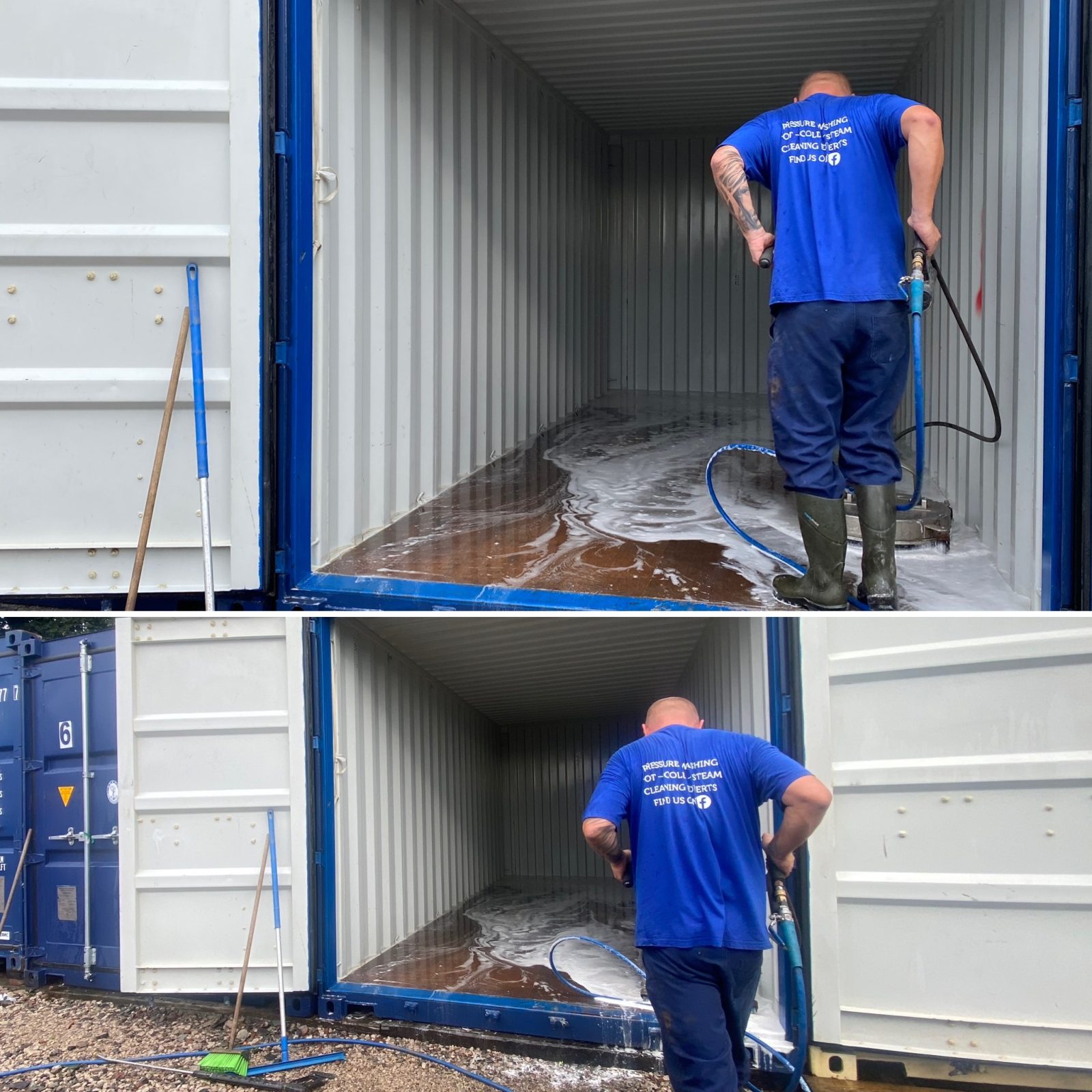 Shipping container being sanitised