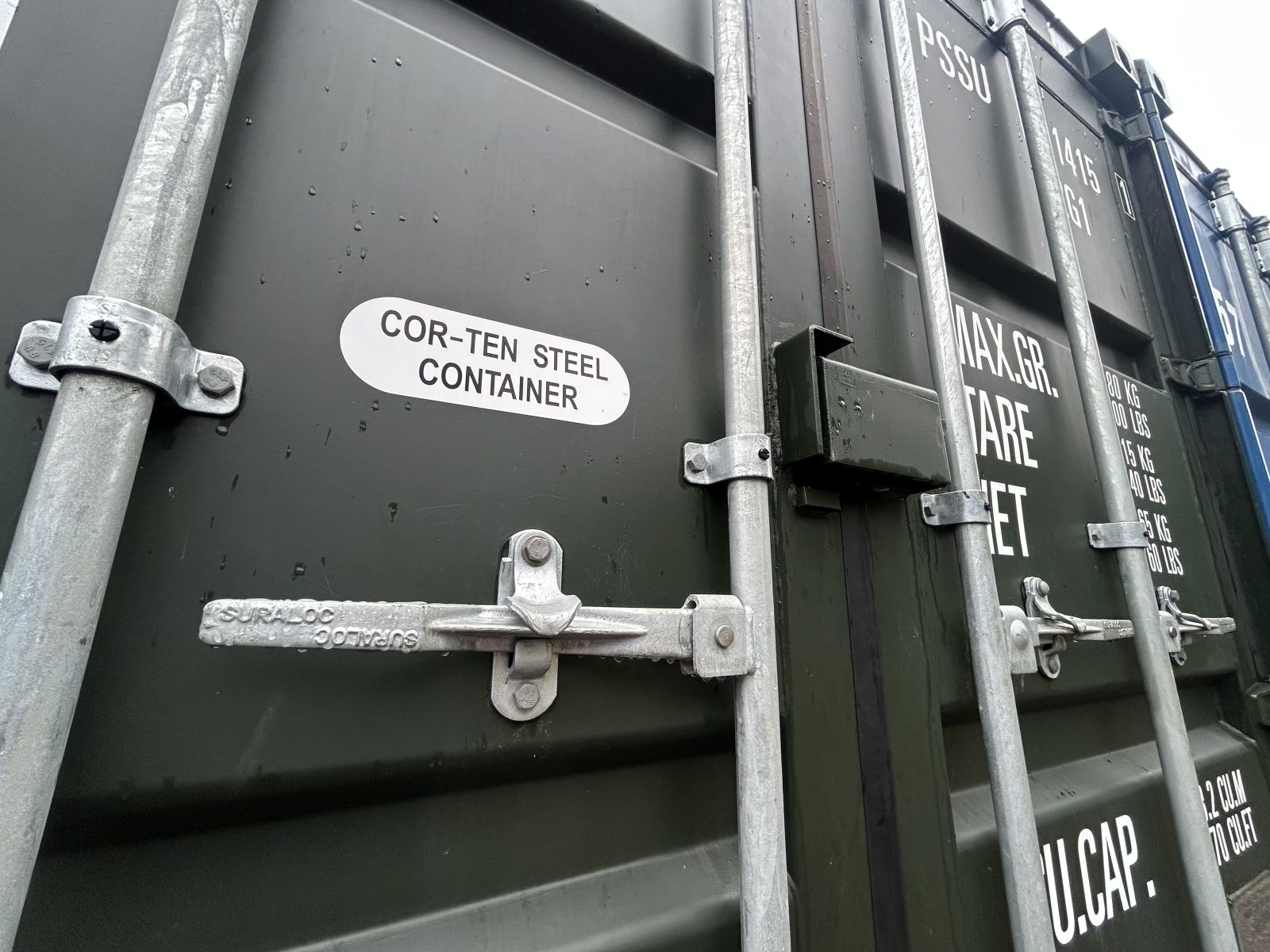 Front view of a typical shipping container showing the Lock Box