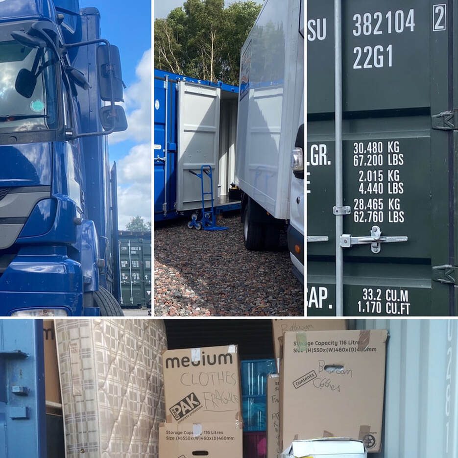 removal vehicle unloading boxes into a storage unit