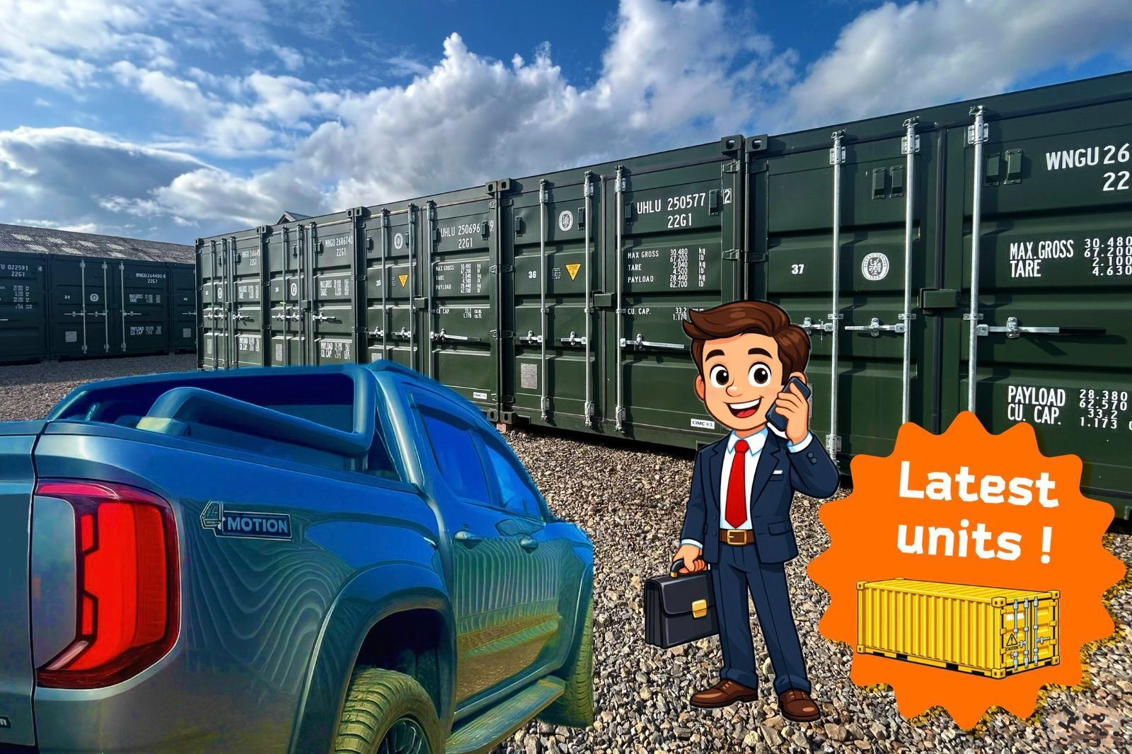 rows of containers promoting latest units