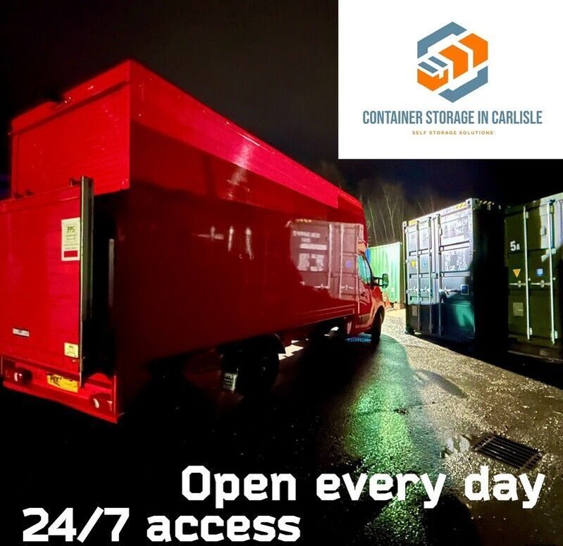 a van on a self storage site at night time
