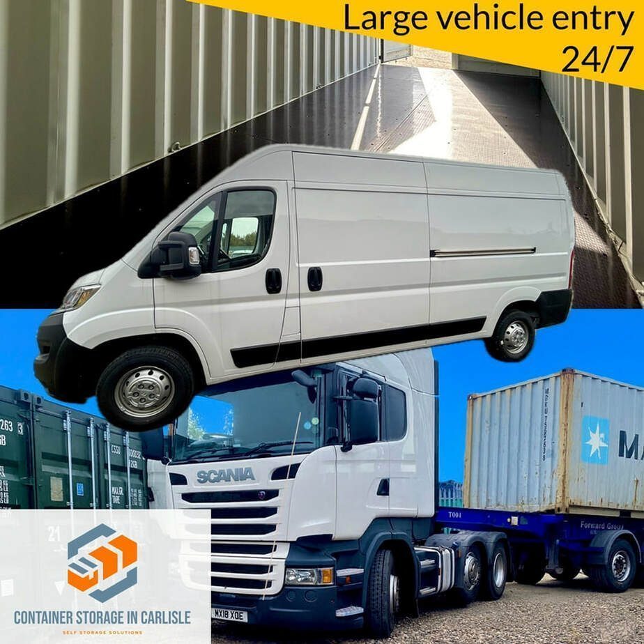 a removal lorry next to a row of self storage units