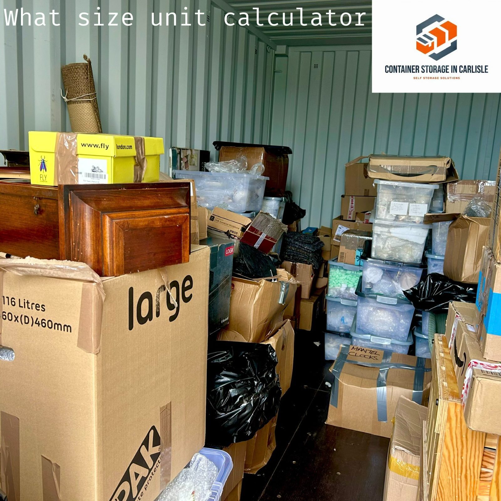 boxes stored inside a shipping container storage unit