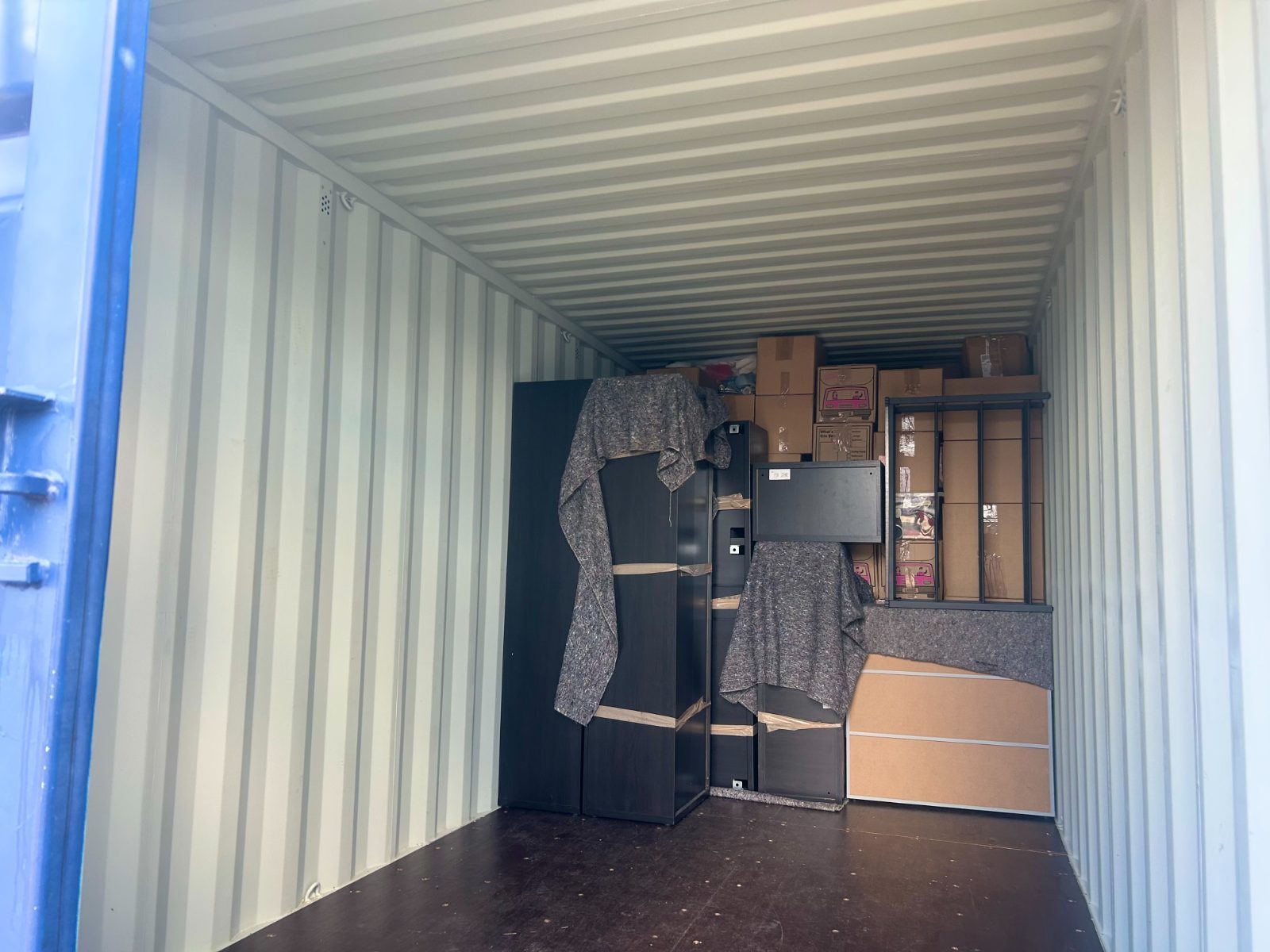 furniture stored inside a storage unit