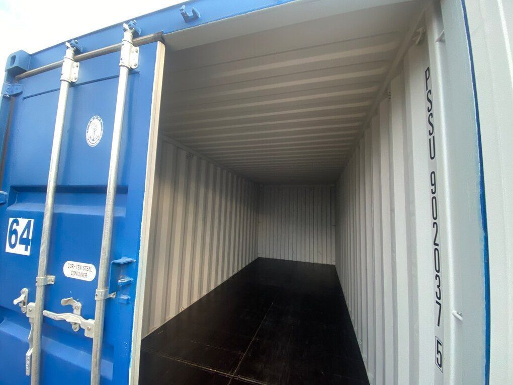 the inside of three shipping container storage units used for self storage