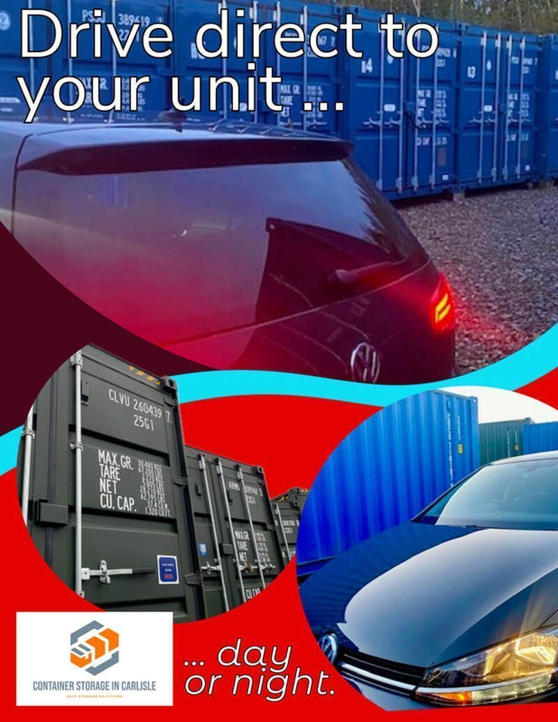 motor vehicle about to unload items into a storage unit