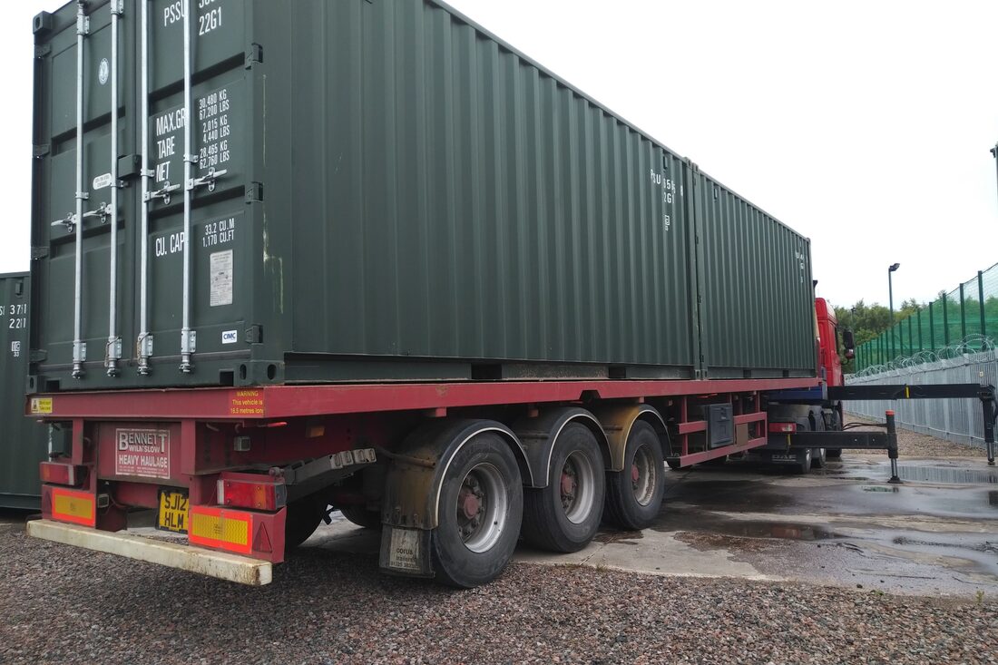 intermodal shipping containers on a lorry